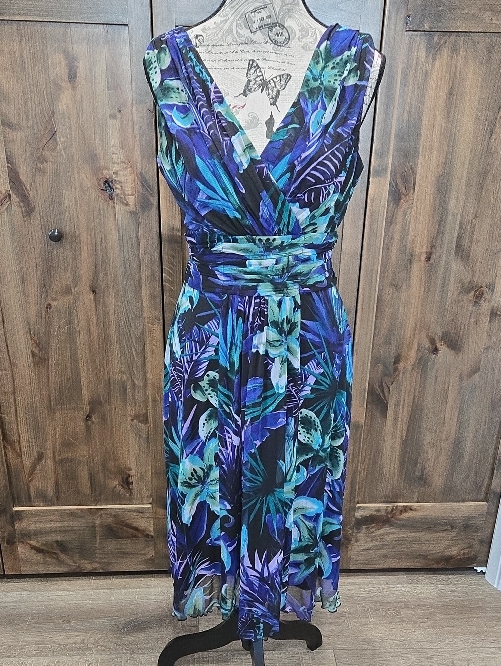NorthStyle Blue & Teal Floral Print Midi Dress - Size 6